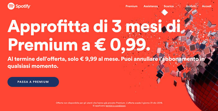 Offerta Spotify: 3 mesi premium a 0,99 euro - Play Spotify